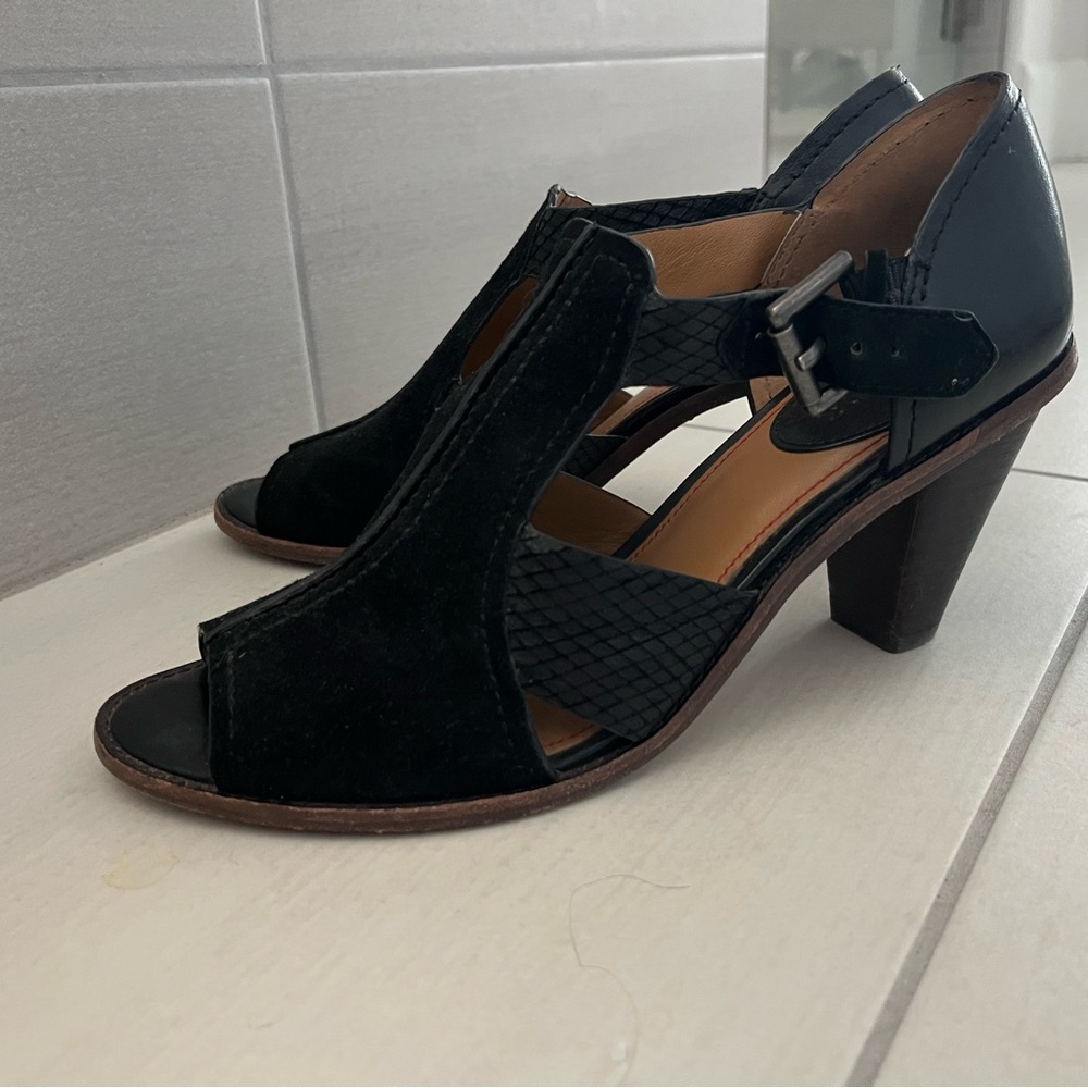 Trask Black Peep-Toe Heels
